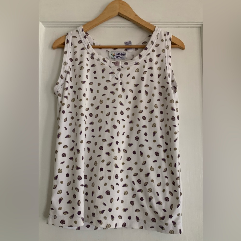 Paradise Bay Misses L Sleeveless Sea Shell Tee Tank Top 80s Vintage Summer